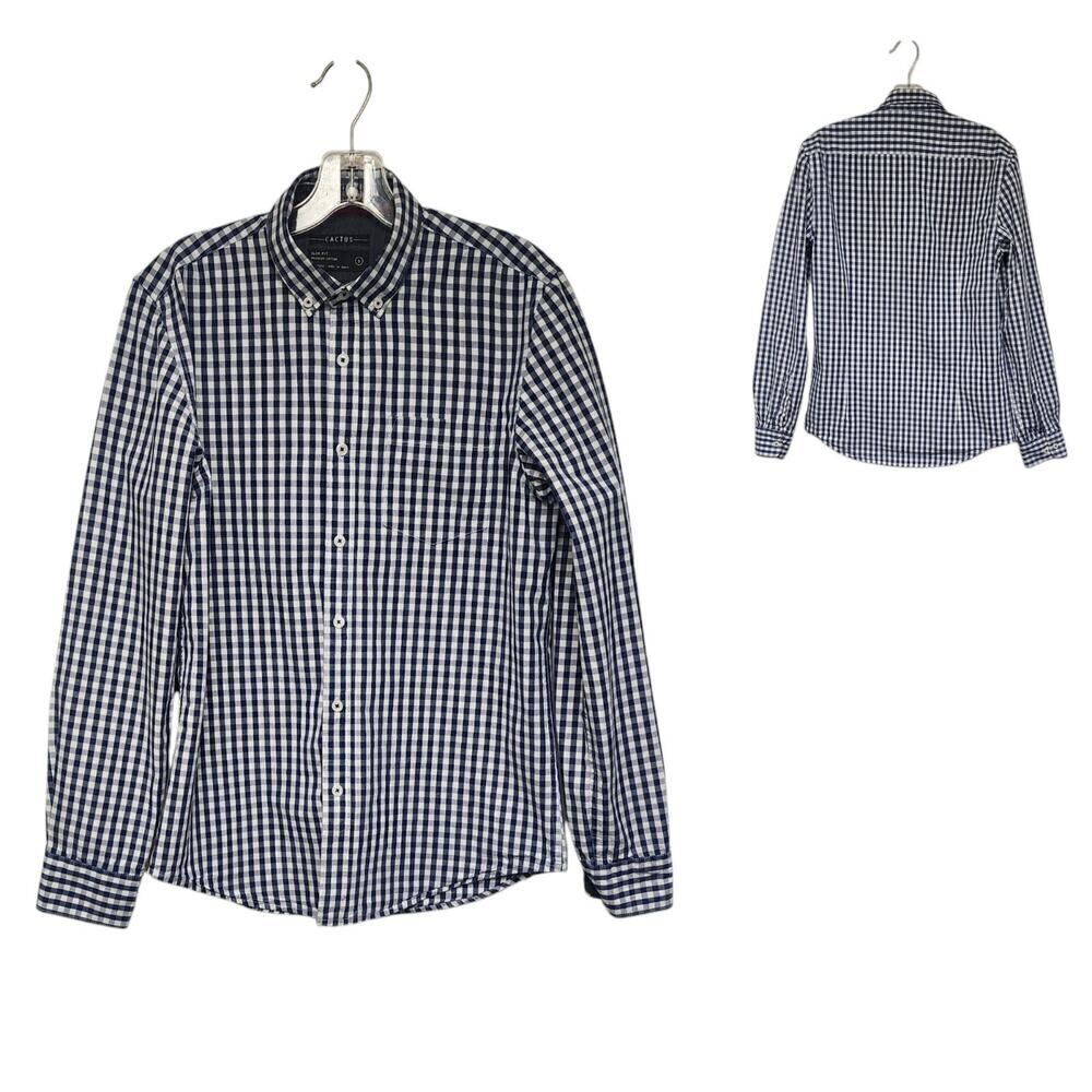 Cactus Men's Button Down Business Casual Long Sleeve Shirt Size Small Blue/White